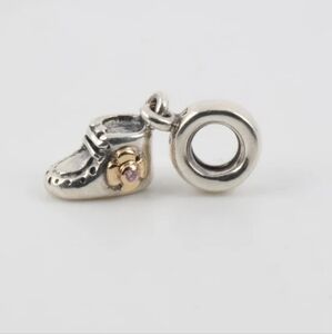 Pandora Baby Girl Bootie 14k Gold Shoe Pink CZ Sterling ALE Dangle Charm